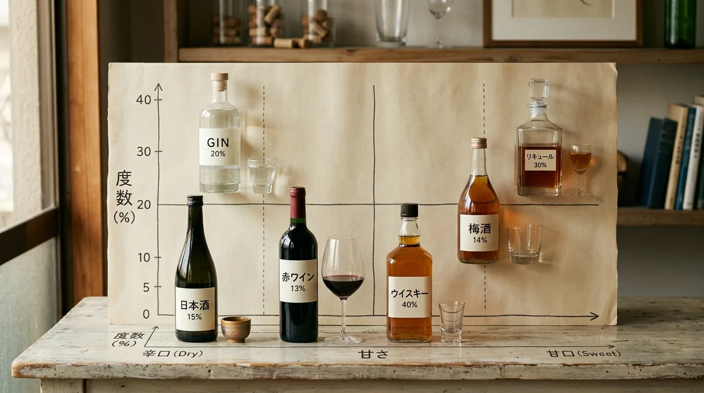 度数・甘さ・飲みやすさ 全酒類マッピング|自分に合う一杯の見つけ方