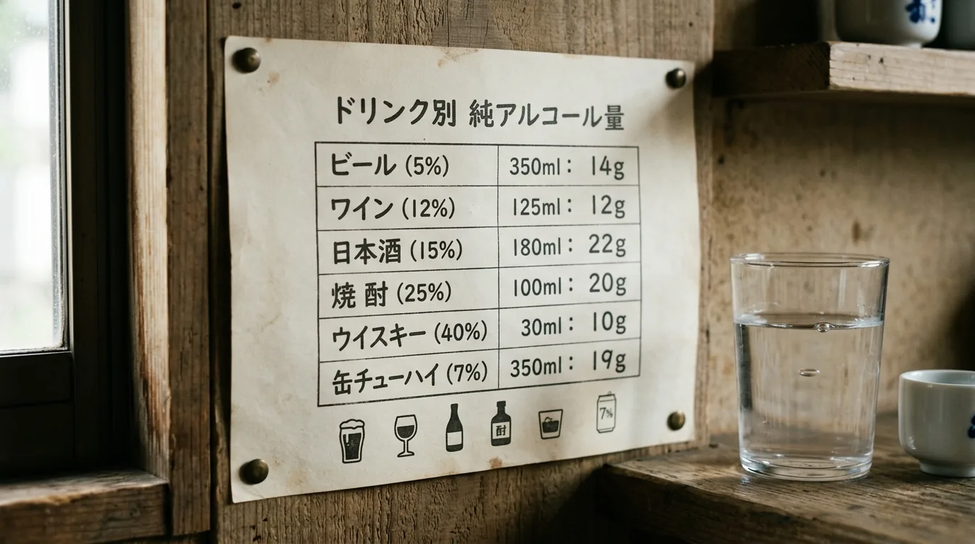 純アルコール量とは|計算式と酒別の目安(g)